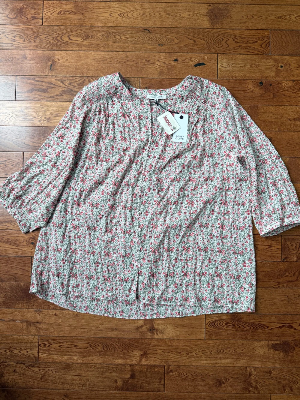 Rose & Olive Pink Floral Peasant Blouse on Cream